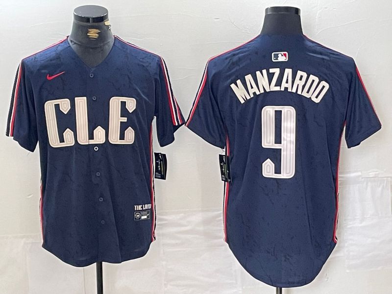 Men Cleveland Indians 9 Manzardo Blue City Edition Nike 2024 MLB Jersey style 1